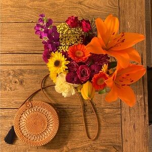 Boho Tan Rattan Crossbody Bag